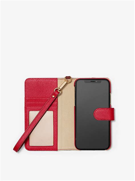 iphone xr michael kors wallet case|Saffiano Leather Wristlet Folio Case for iPhone XR .